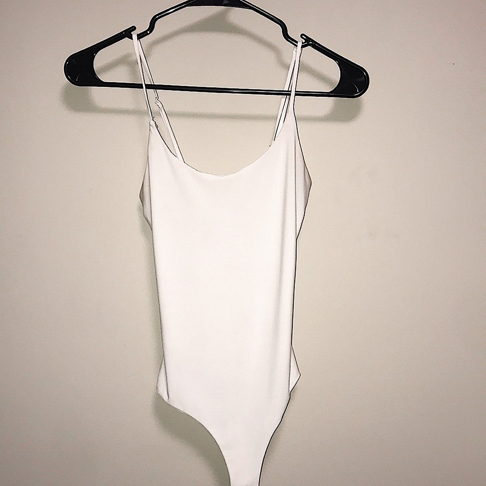 Plain White strap Bodysuit Top